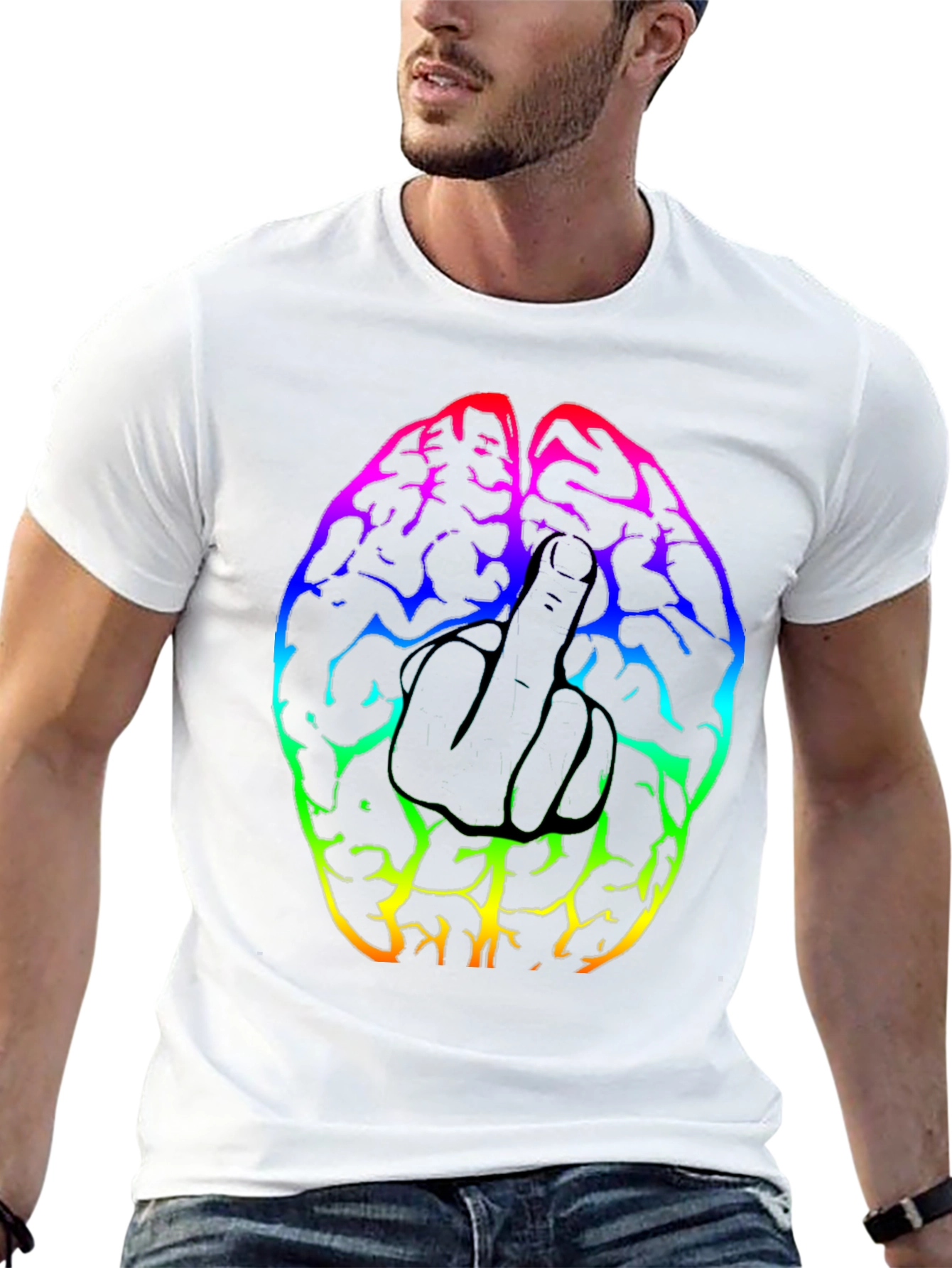 Black Rainbow Brain Middle Finger Graphic T-Shirt view 13