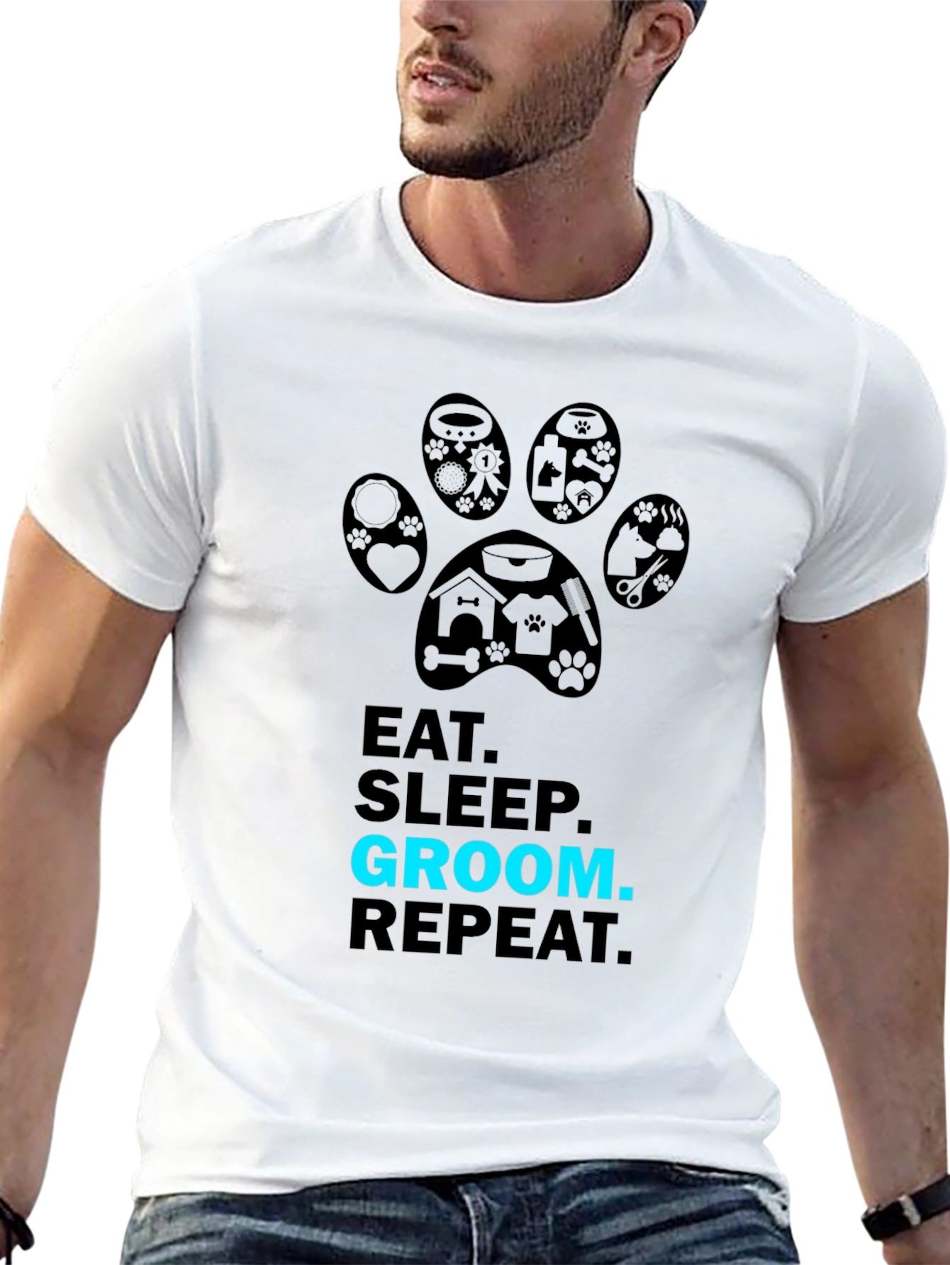 Black Eat Sleep Groom Repeat Graphic Tee view 13