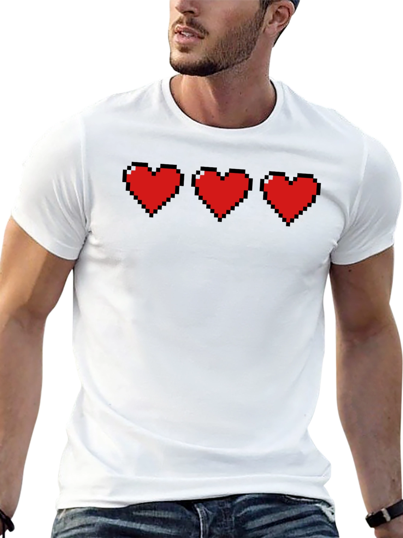 Black Pixel Hearts Black T-Shirt - Gamer Style view 13