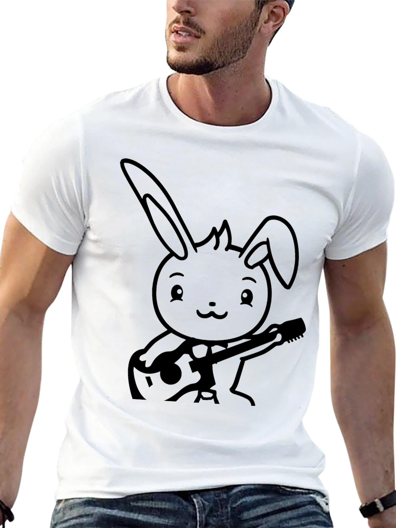 Black Black Bunny Guitarist Graphic Tee - Unisex view 13