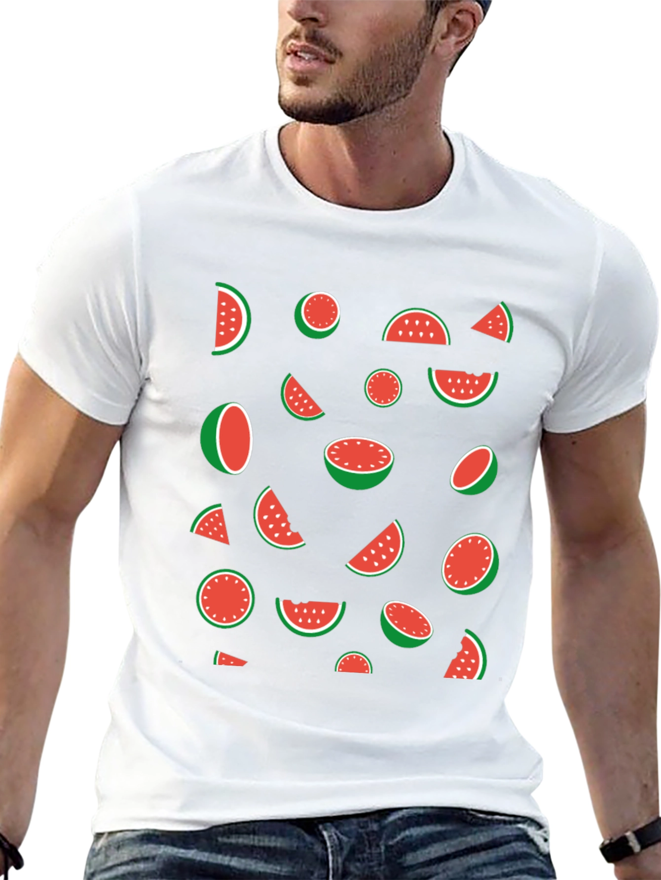 Black Watermelon Pattern Black T-Shirt view 13