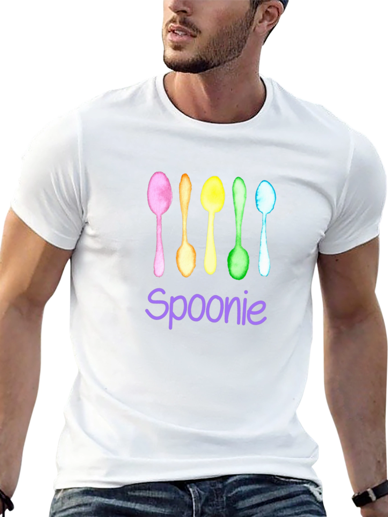 Black Spoonie T-Shirt - Colorful Watercolor Spoons view 13