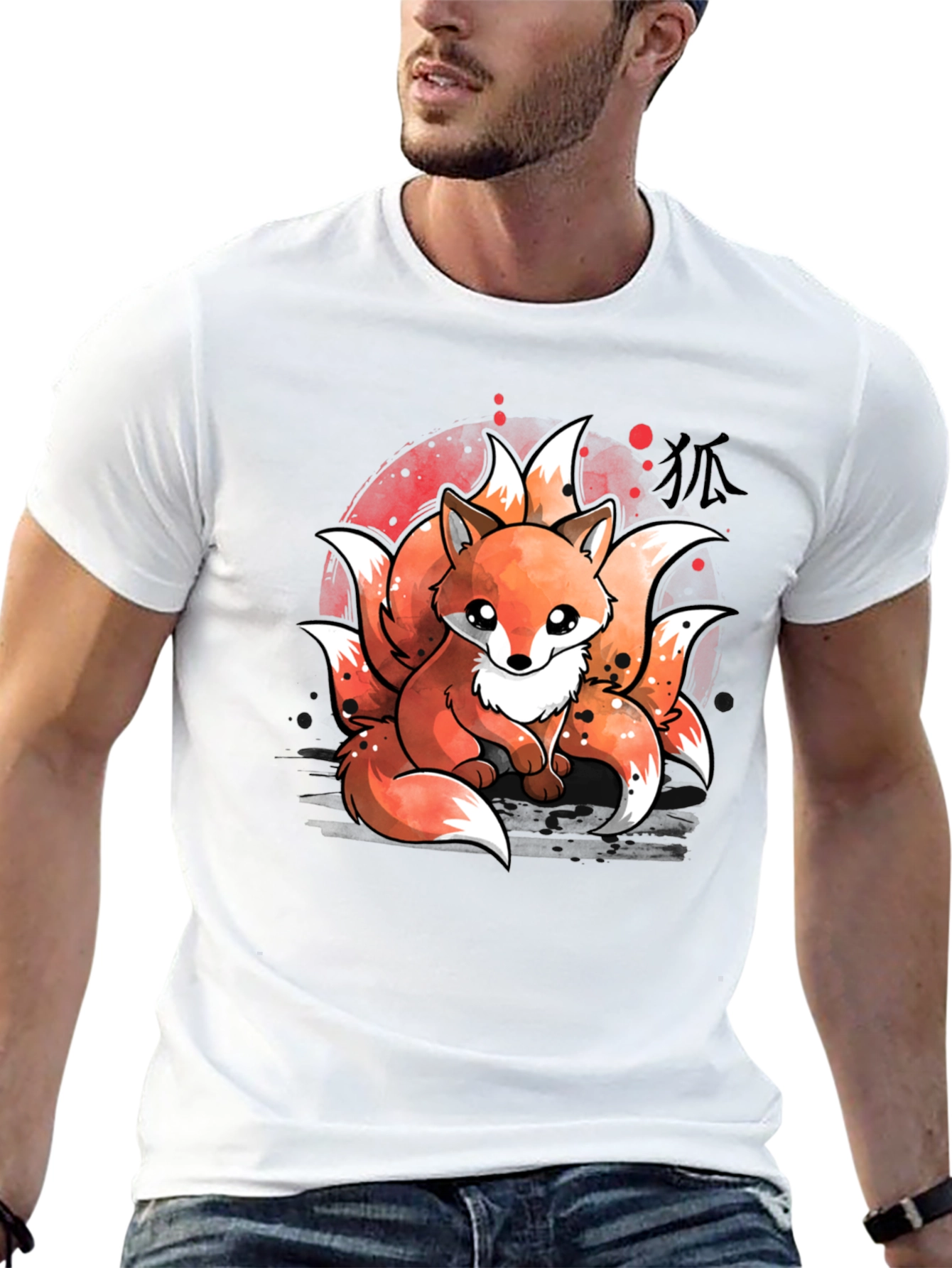 Black Nine-Tailed Fox Graphic T-Shirt - Anime Design view 13