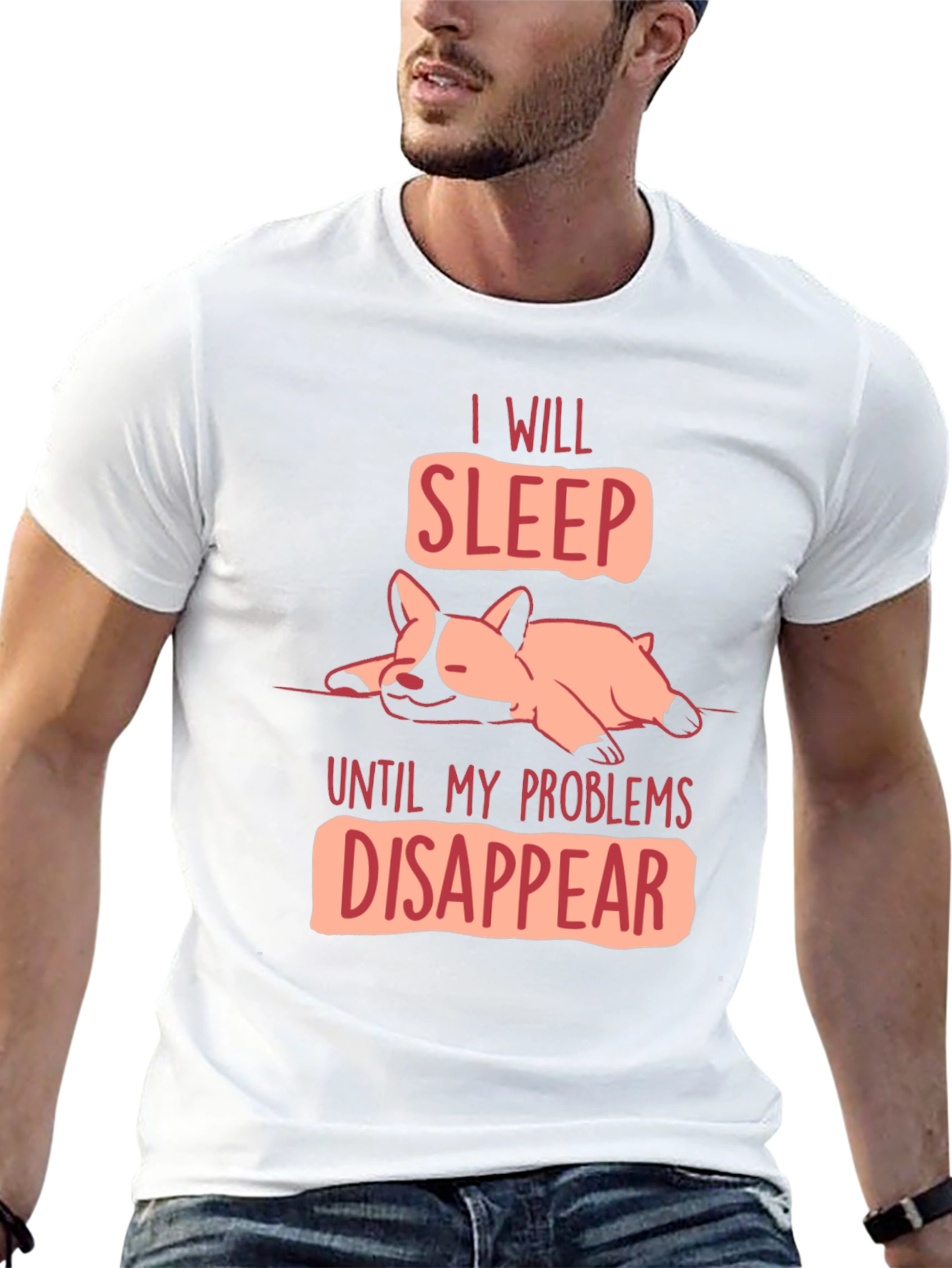 Black Funny Dog Sleep T-Shirt - Problems Disappear Tee view 13
