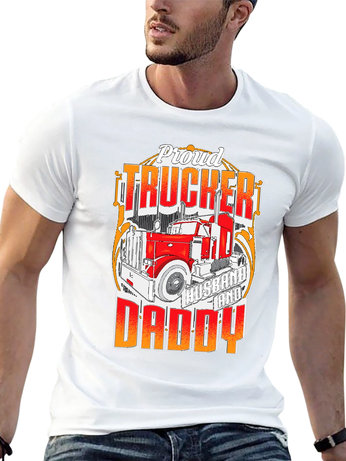 Black Proud Trucker Husband and Daddy T-Shirt view 13