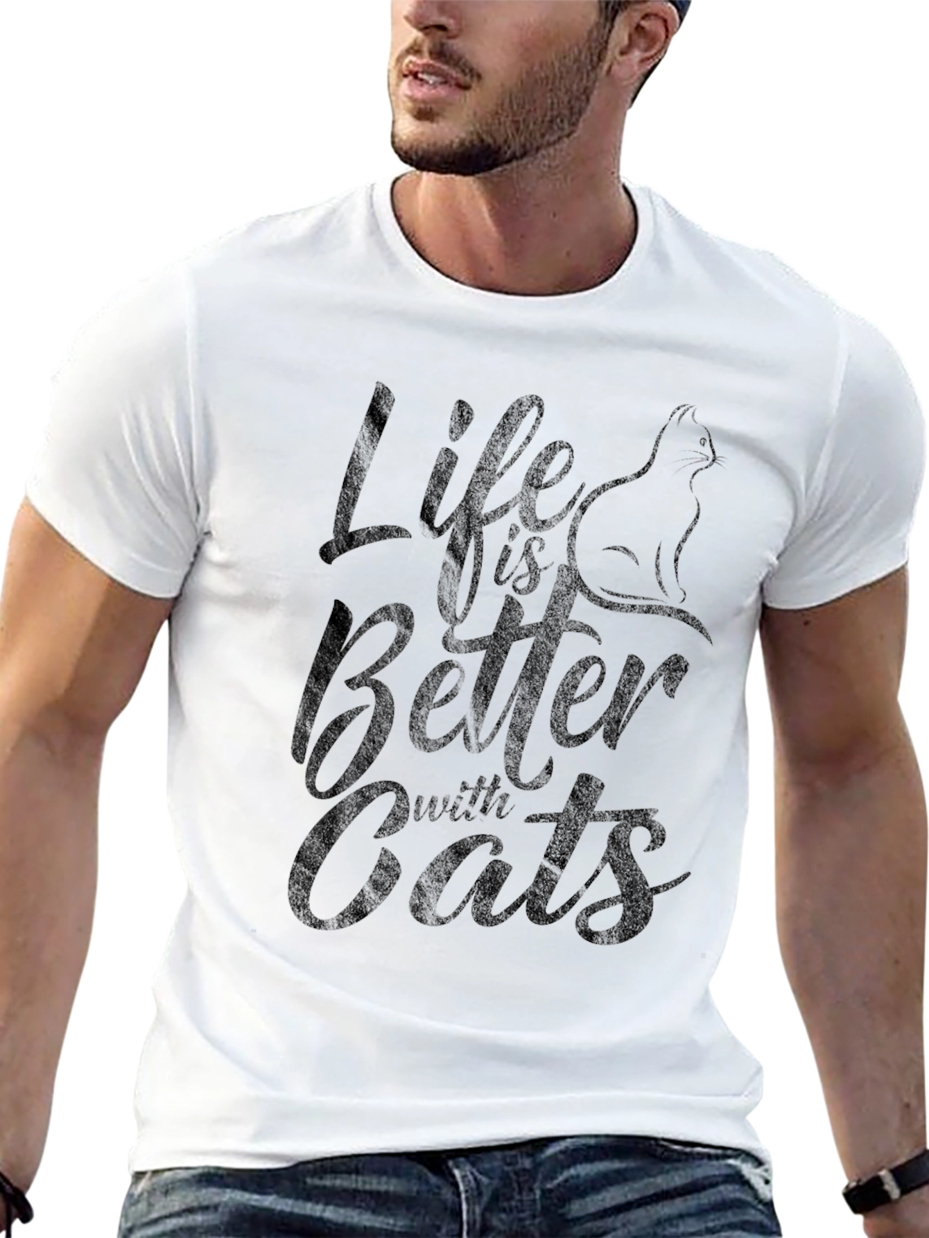 Black Life is Better with Cats Black Graphic T-Shirt view 13