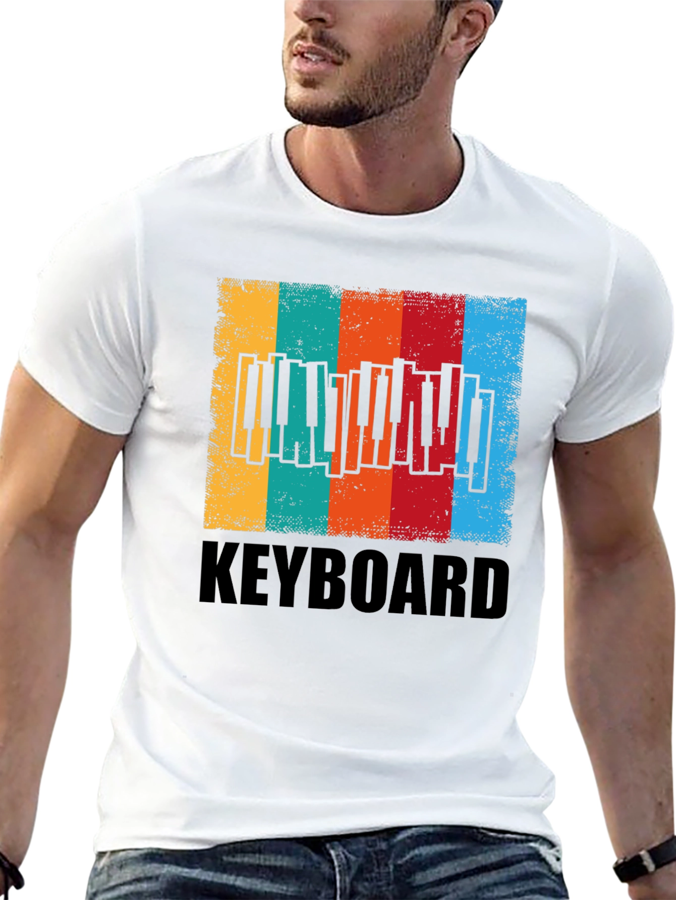 Black Vintage Keyboard Music T-Shirt view 13