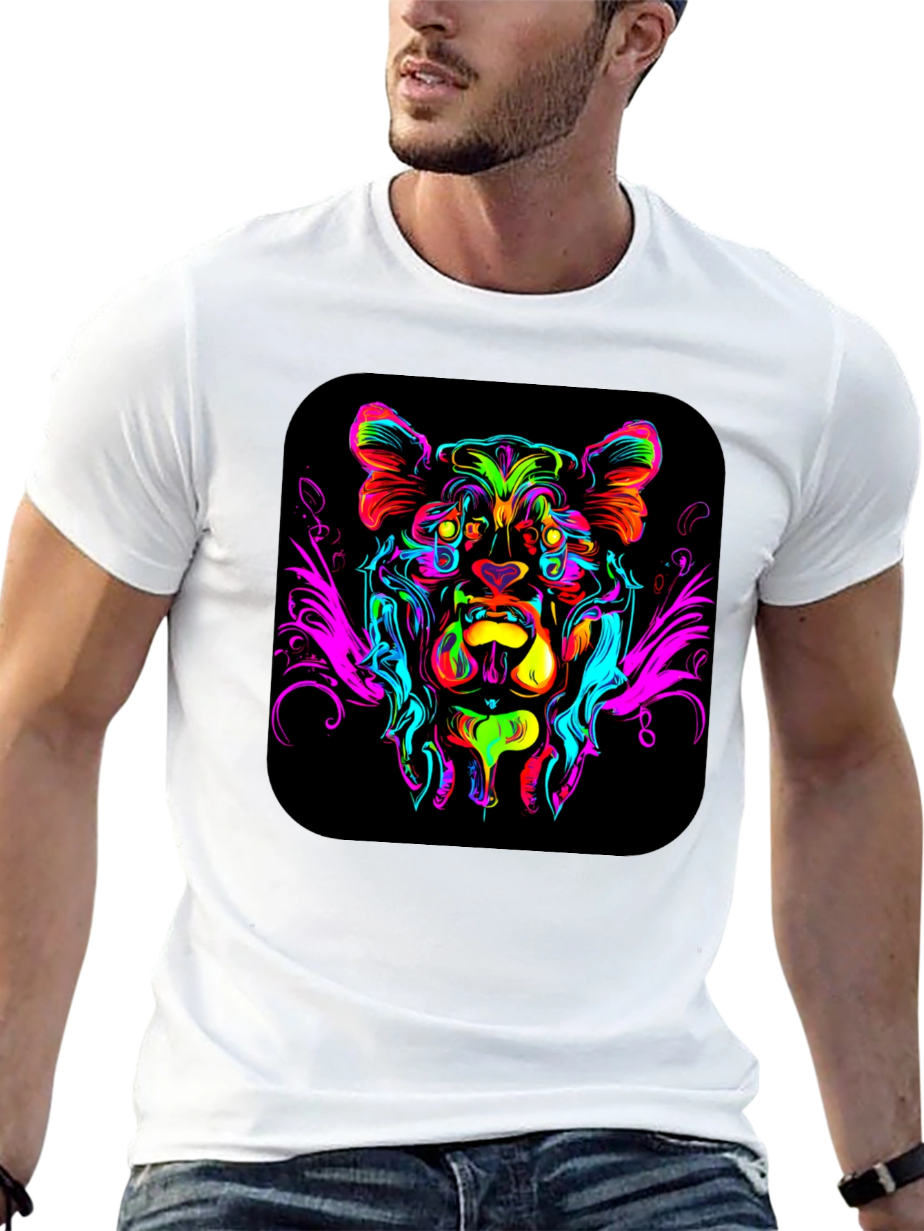 Black Vivid Lion Graphic Black T-Shirt view 13