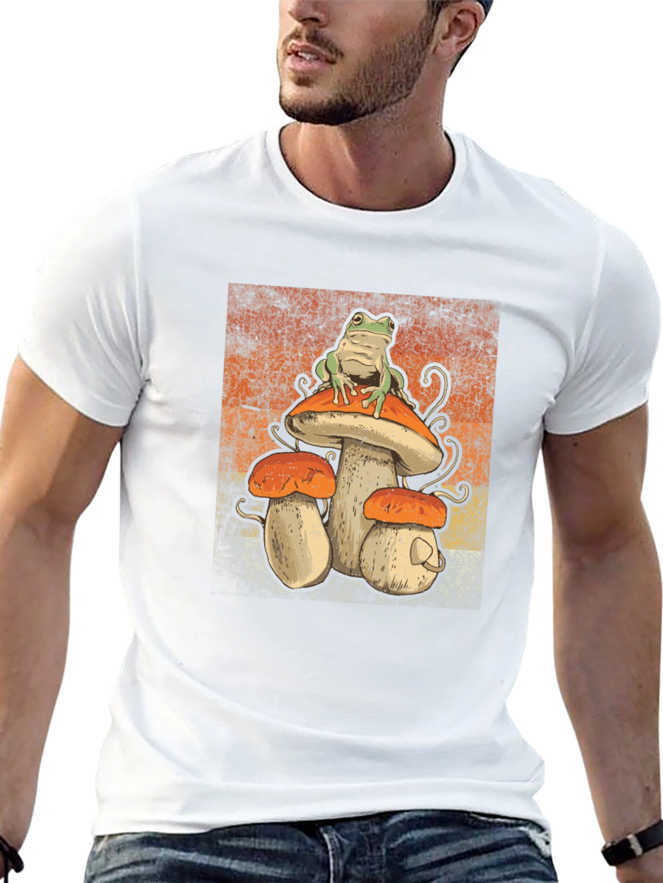 Black Retro Frog on Mushroom T-Shirt - Vintage Style view 13