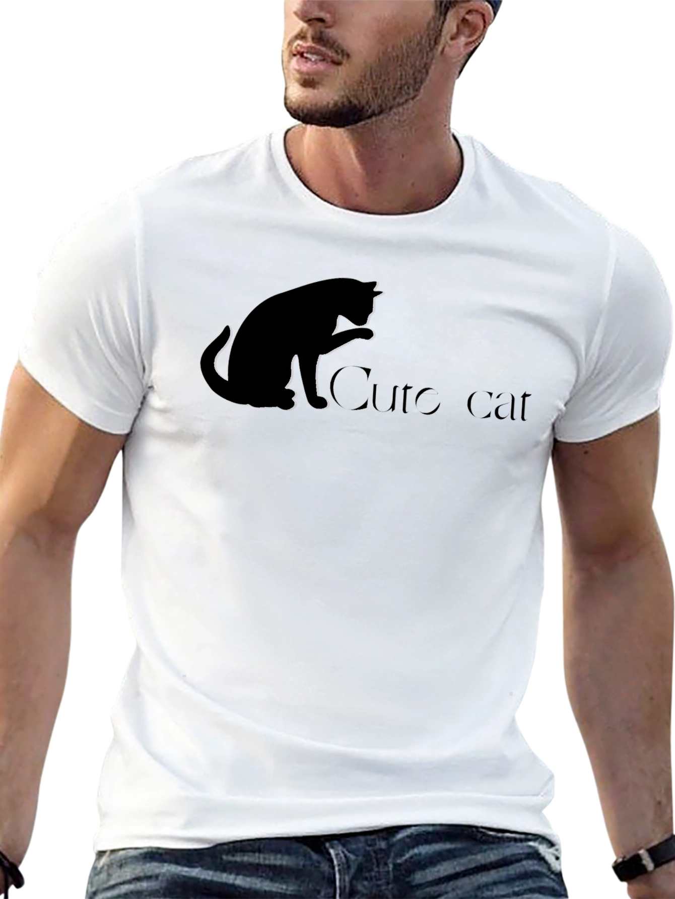 Black Cute Cat Black T-Shirt view 13