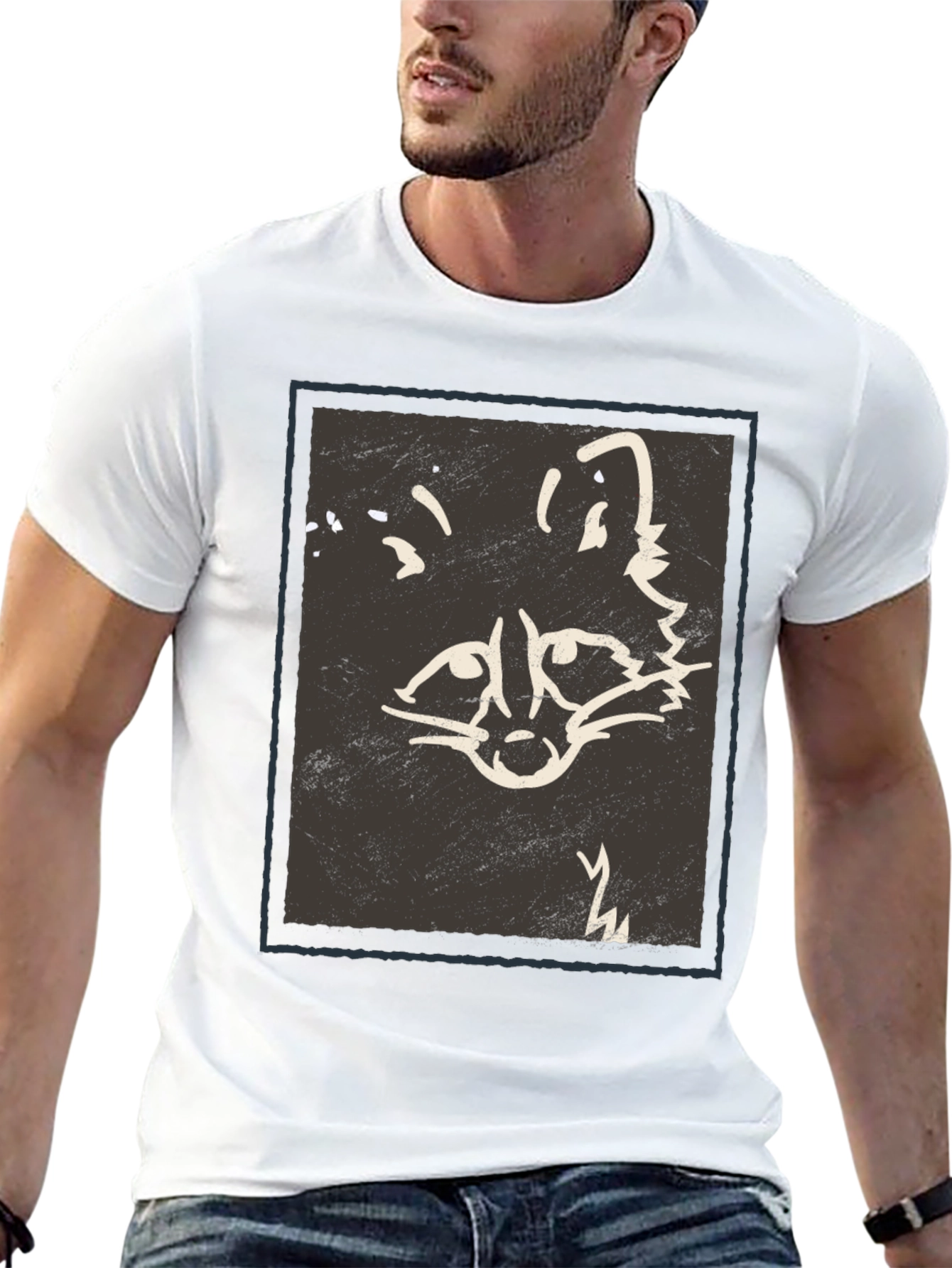 Black Abstract Raccoon Graphic Print Black T-Shirt view 13