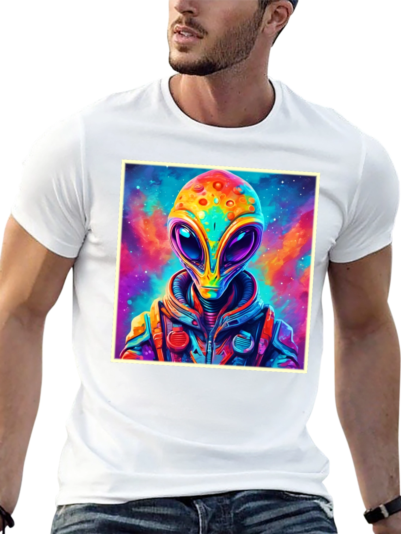 Black Colorful Alien Graphic Tee - Black Cotton T-Shirt view 13