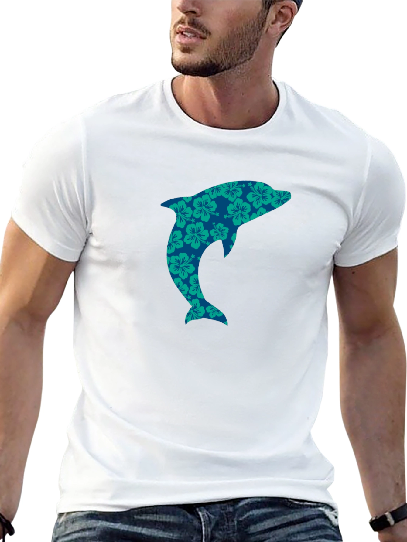 Black Floral Dolphin Graphic T-Shirt -  Casual Cotton Tee view 13