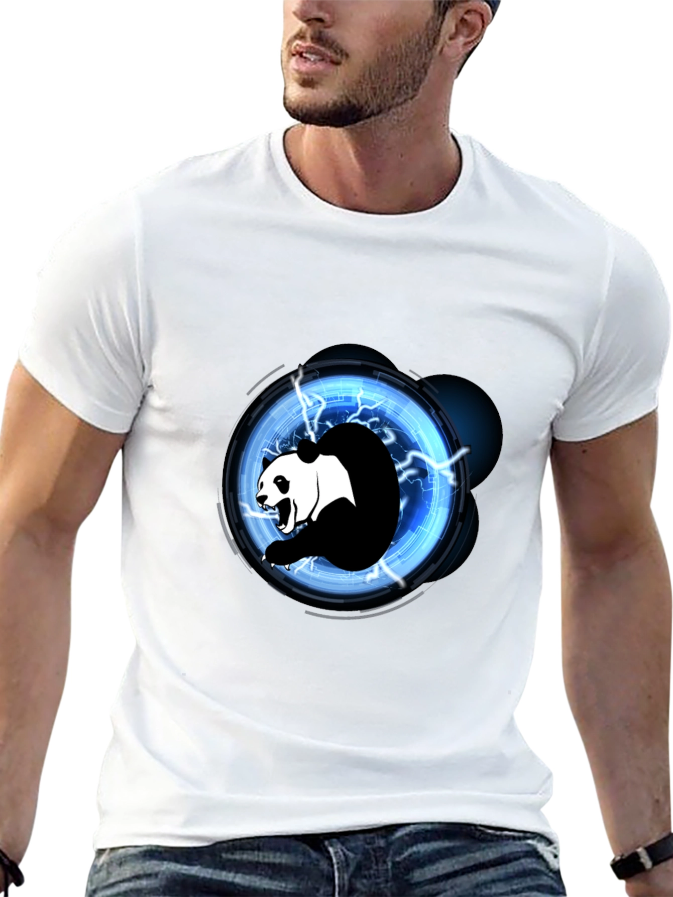 Black Electric Panda Graphic Tee - Black Cotton Blend view 13