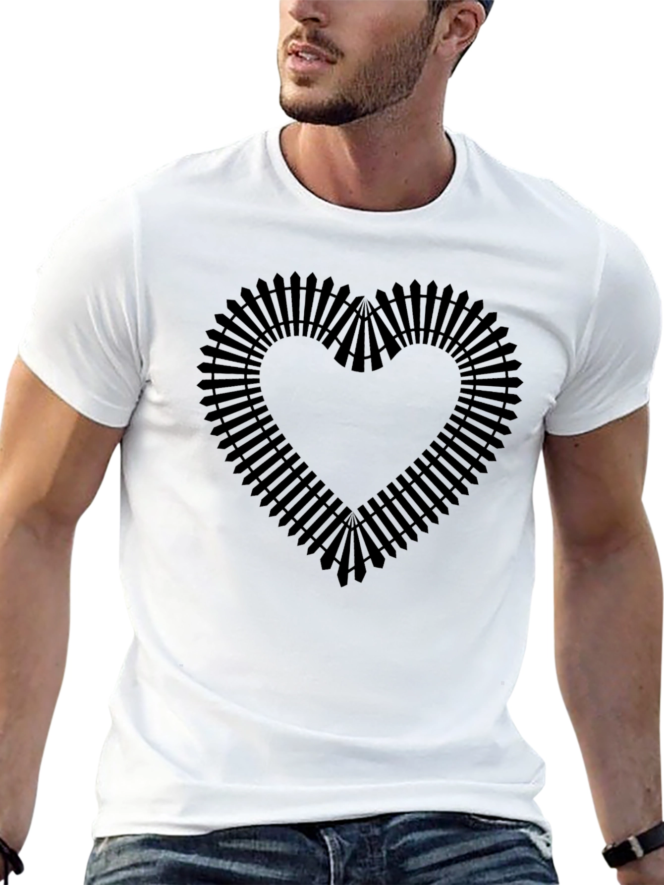 Black Railroad Heart Black T-Shirt - Unique Design view 13