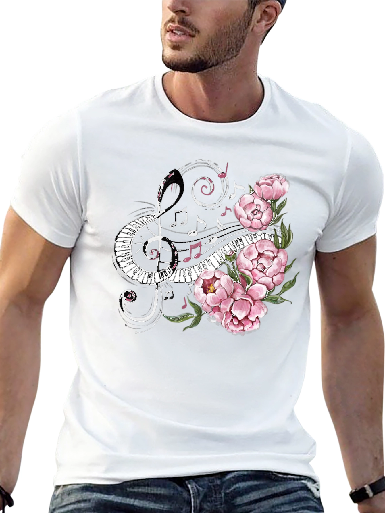 Black Musical Florals Men's Black Tee view 13