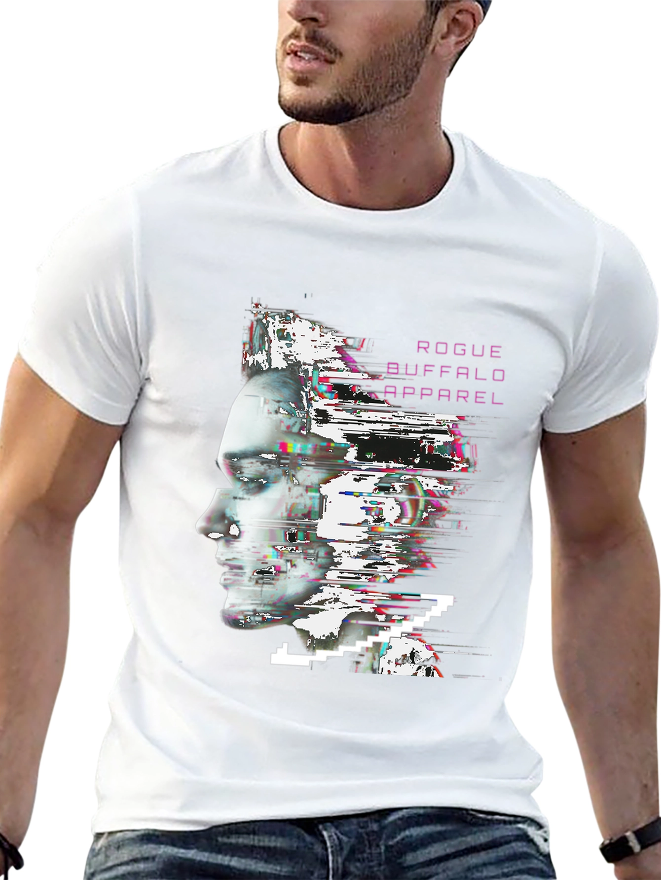 Black Rogue Buffalo Apparel Glitch Portrait T-Shirt view 13