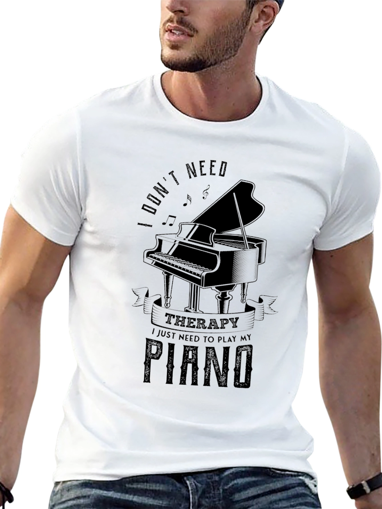 Black Piano Therapy T-Shirt: Music Lover's Comfort view 13