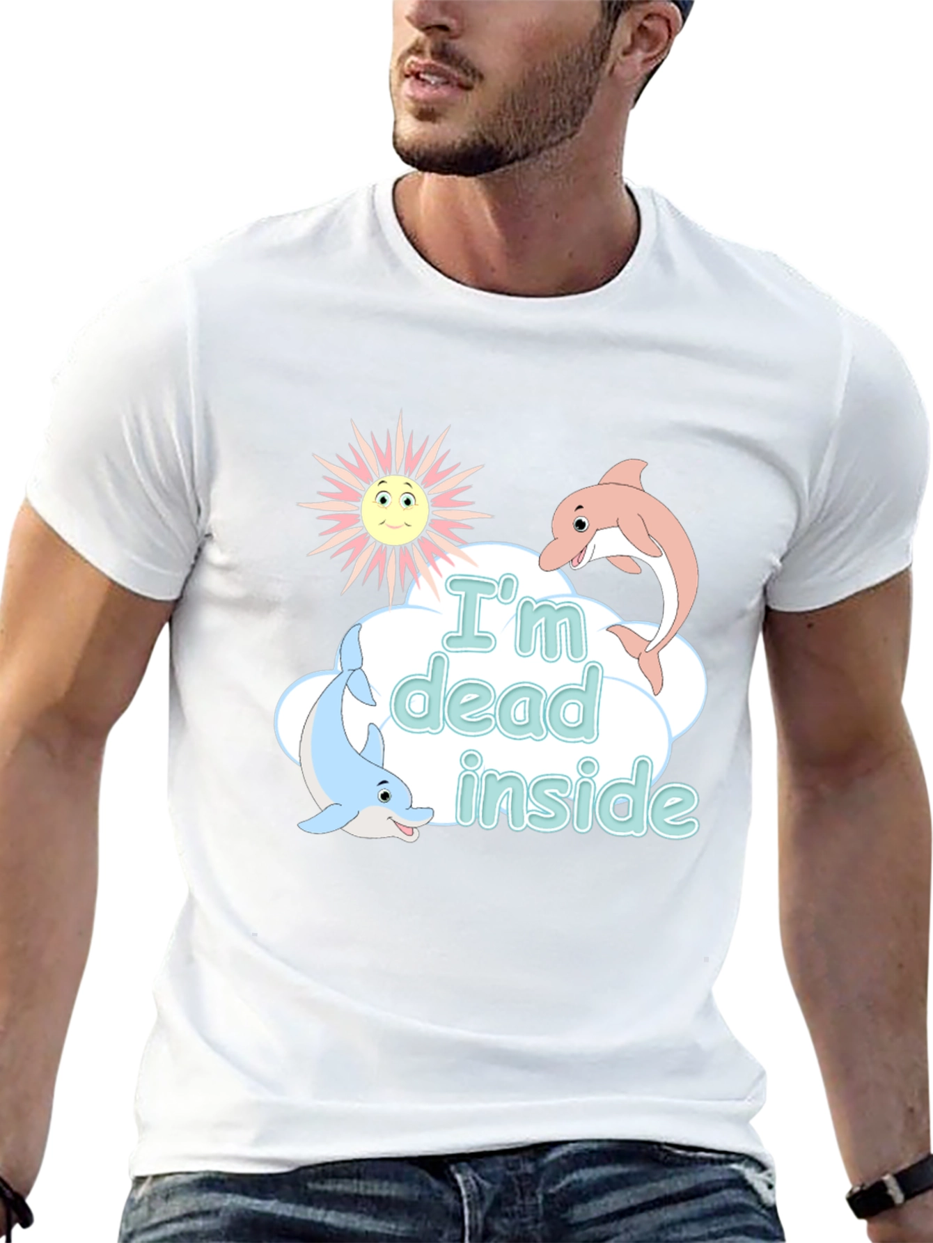 Black I'm Dead Inside Funny Dolphin Graphic T-Shirt view 13