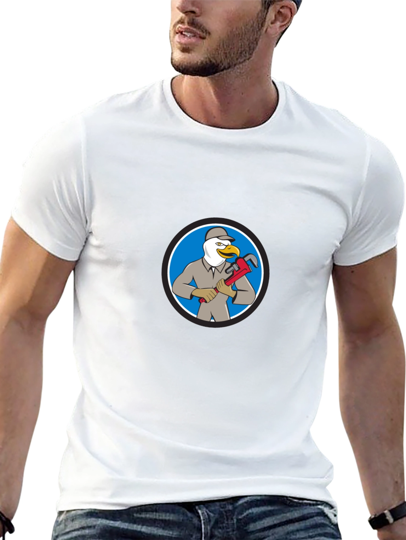 Black Cartoon Seagull Plumber T-Shirt view 13