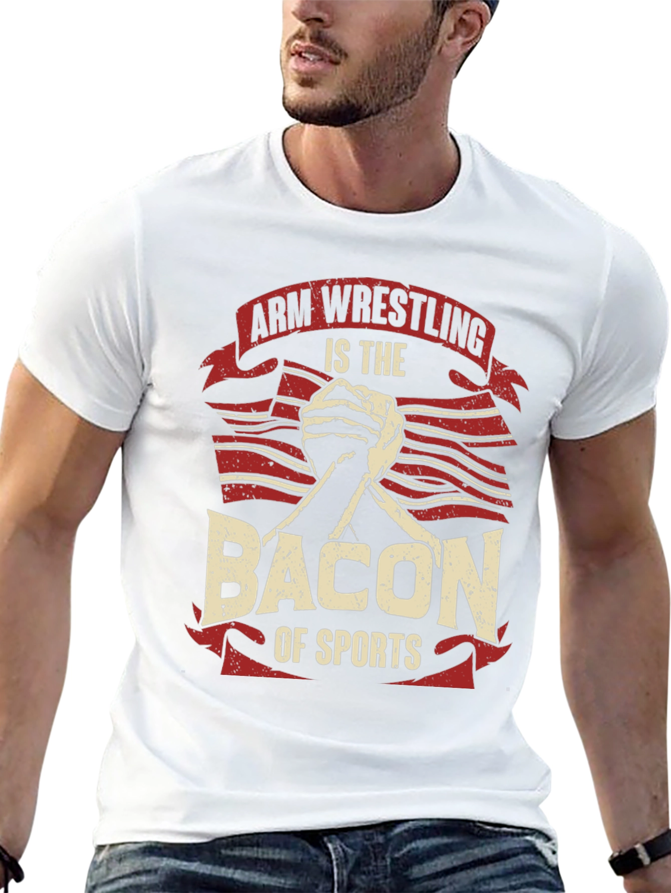 Black Arm Wrestling Bacon of Sports T-Shirt view 13