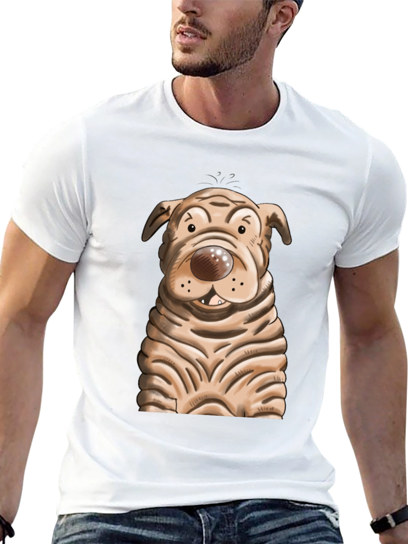 Black Cartoon Dog Graphic T-Shirt - Unisex Crew Neck view 13