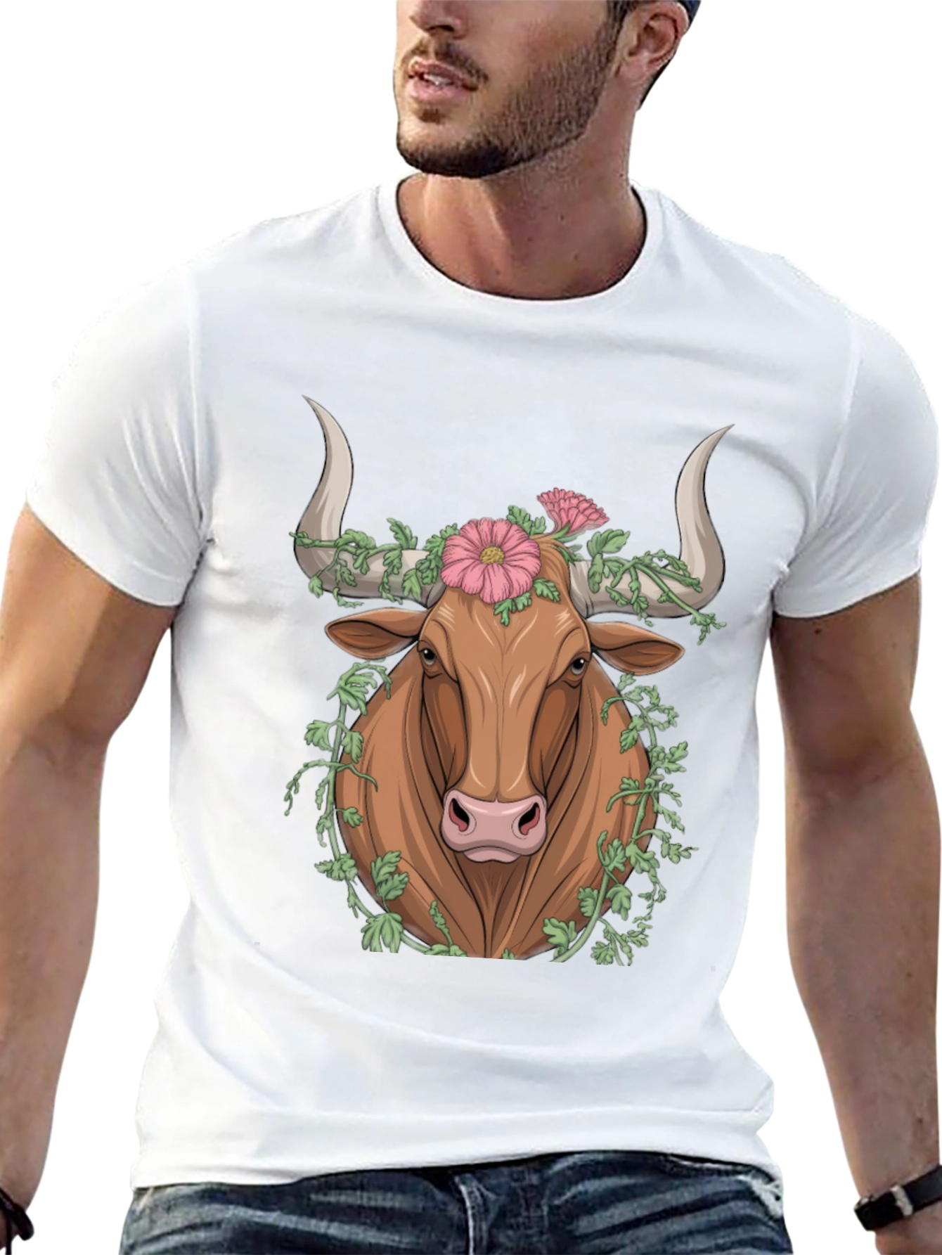 Black Floral Bull Graphic Tee - Unique Animal Print view 13