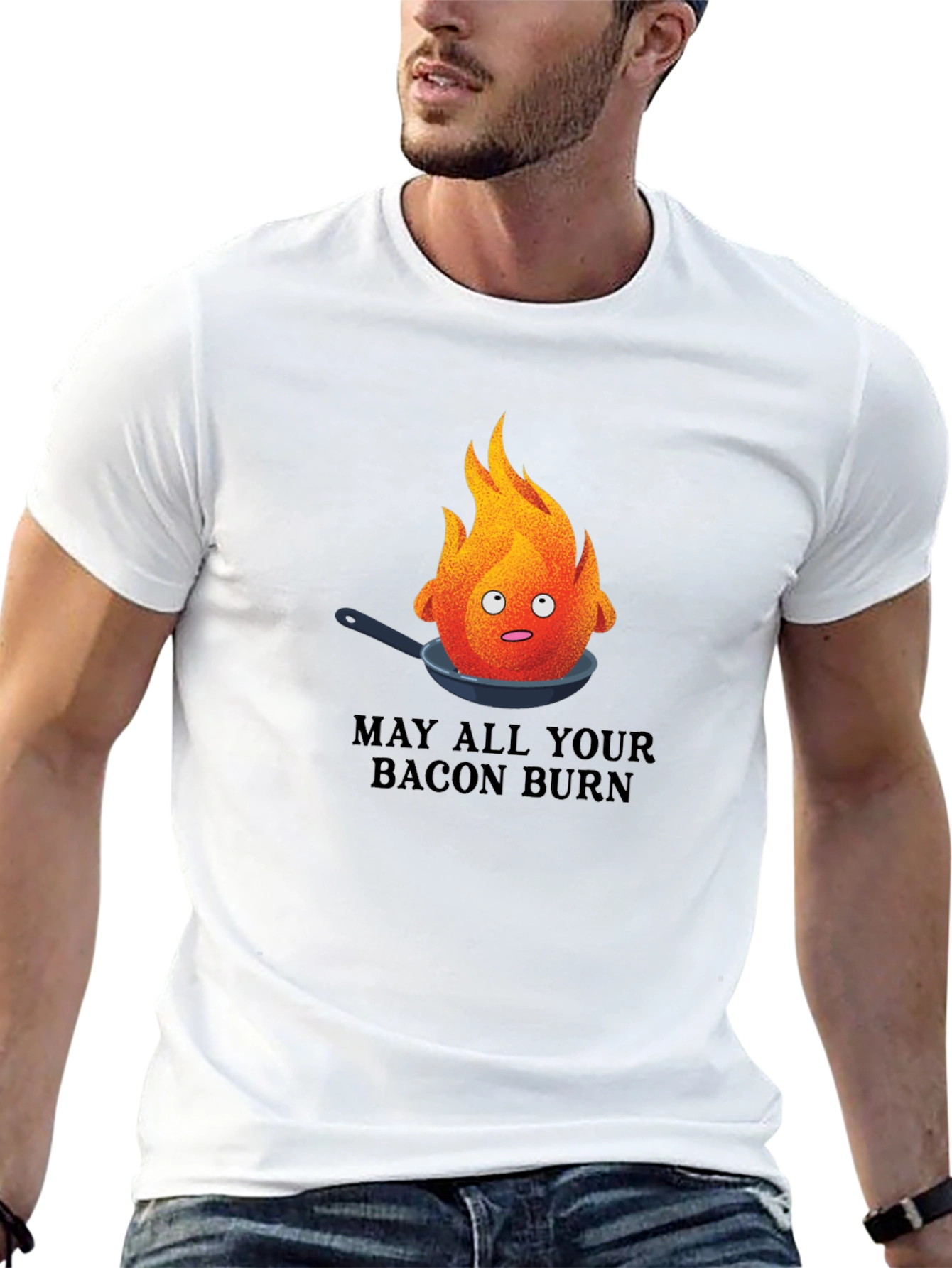 Black May All Your Bacon Burn T-Shirt - Funny Fire Pan Graphic Tee view 13
