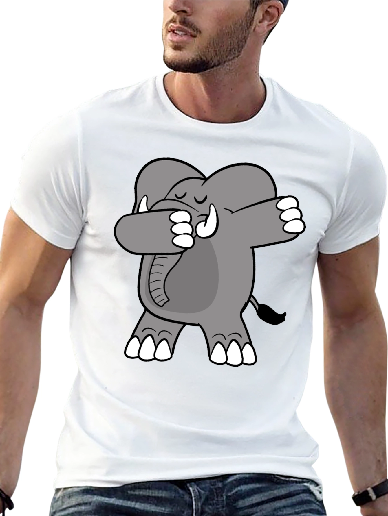 Black Dabbing Elephant Graphic Tee - Black Cotton Shirt view 13