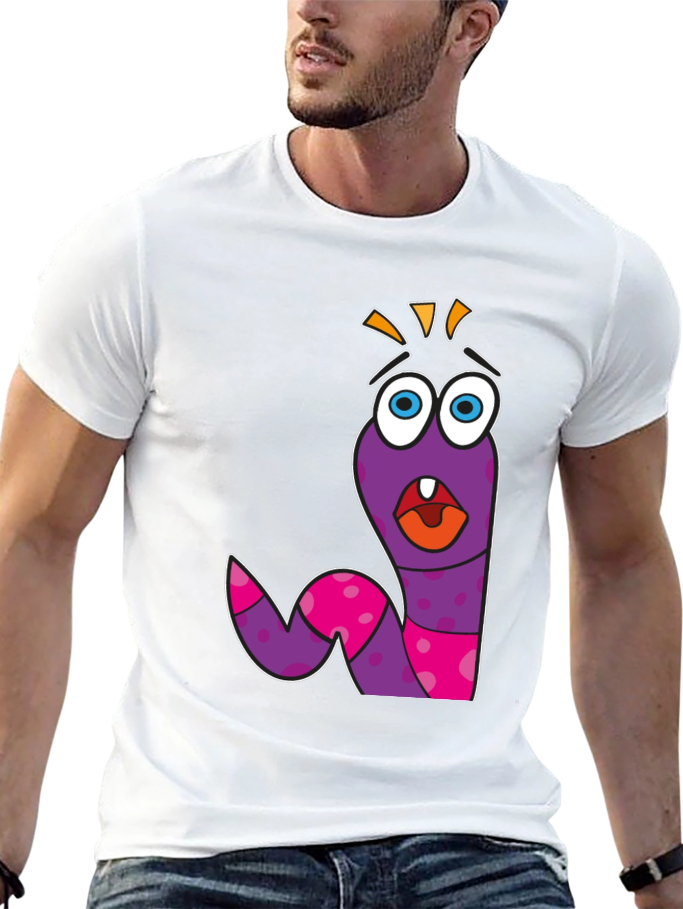 Black Cartoon Worm Graphic Tee - Funny & Unique Design view 13