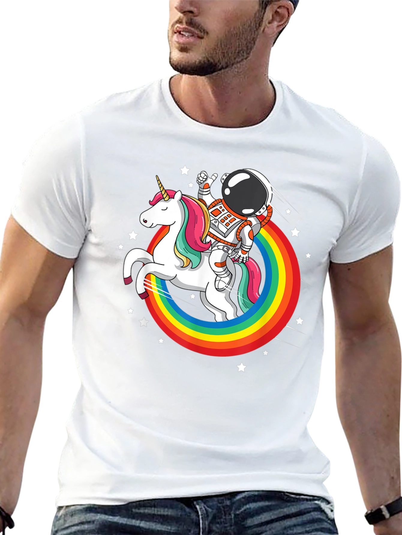 Black Astronaut Unicorn Rainbow T-Shirt view 13