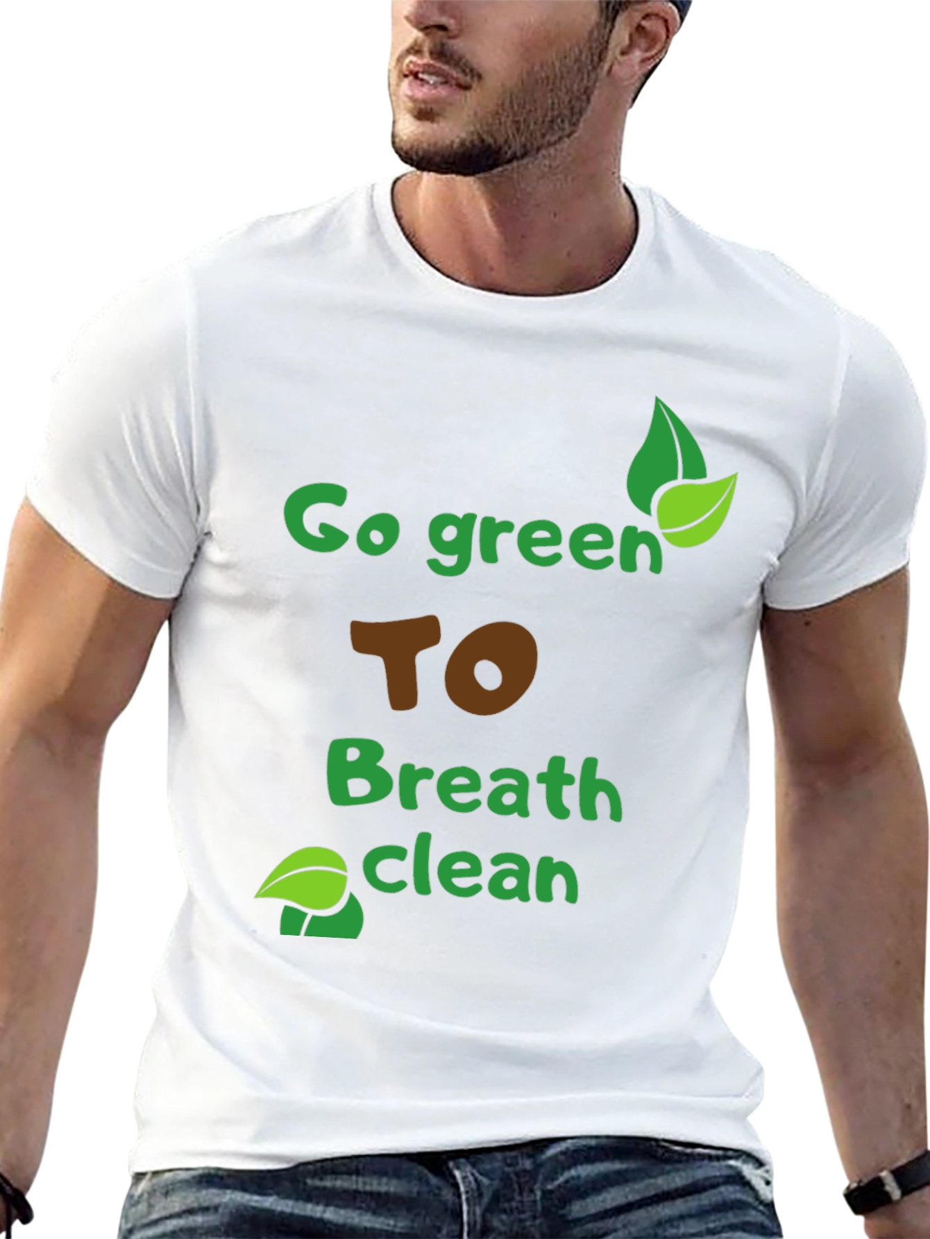 Black Eco-Friendly "Go Green" Graphic Tee - Breathe Clean Air! view 13