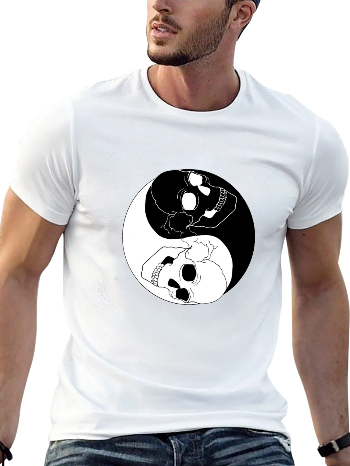 Black Yin Yang Skull Graphic T-Shirt - Black Cotton Tee view 13