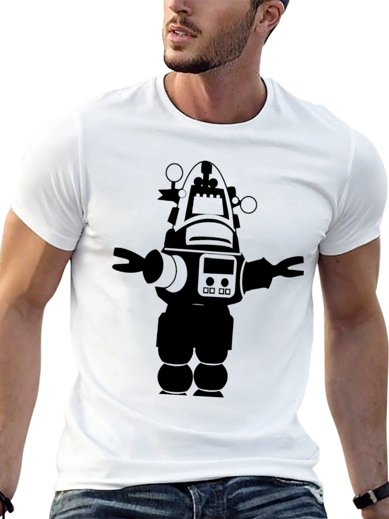 Black Robot Graphic Black T-Shirt Cool Design view 13