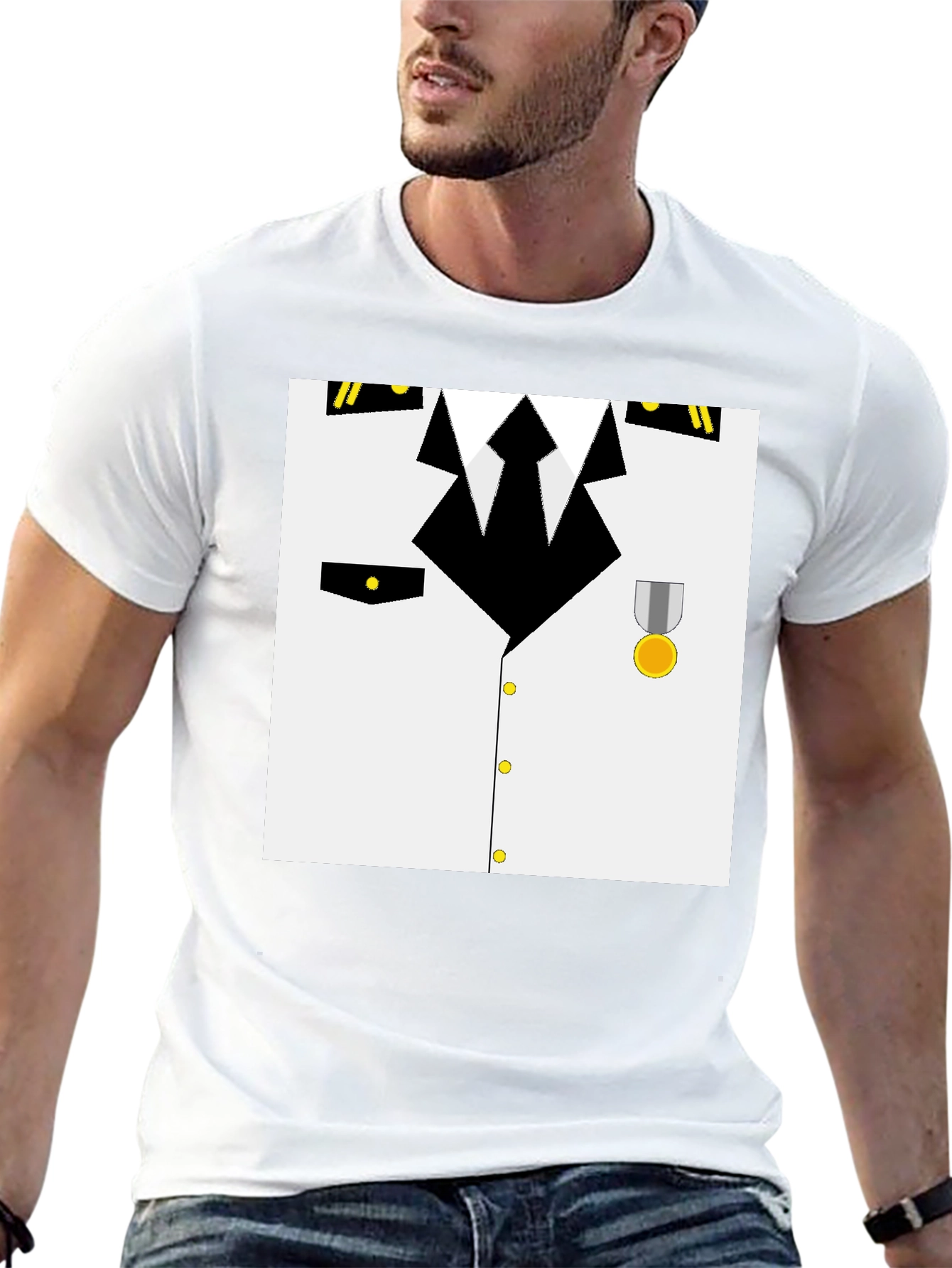 Black Pilot Costume T-Shirt - Realistic Design view 13