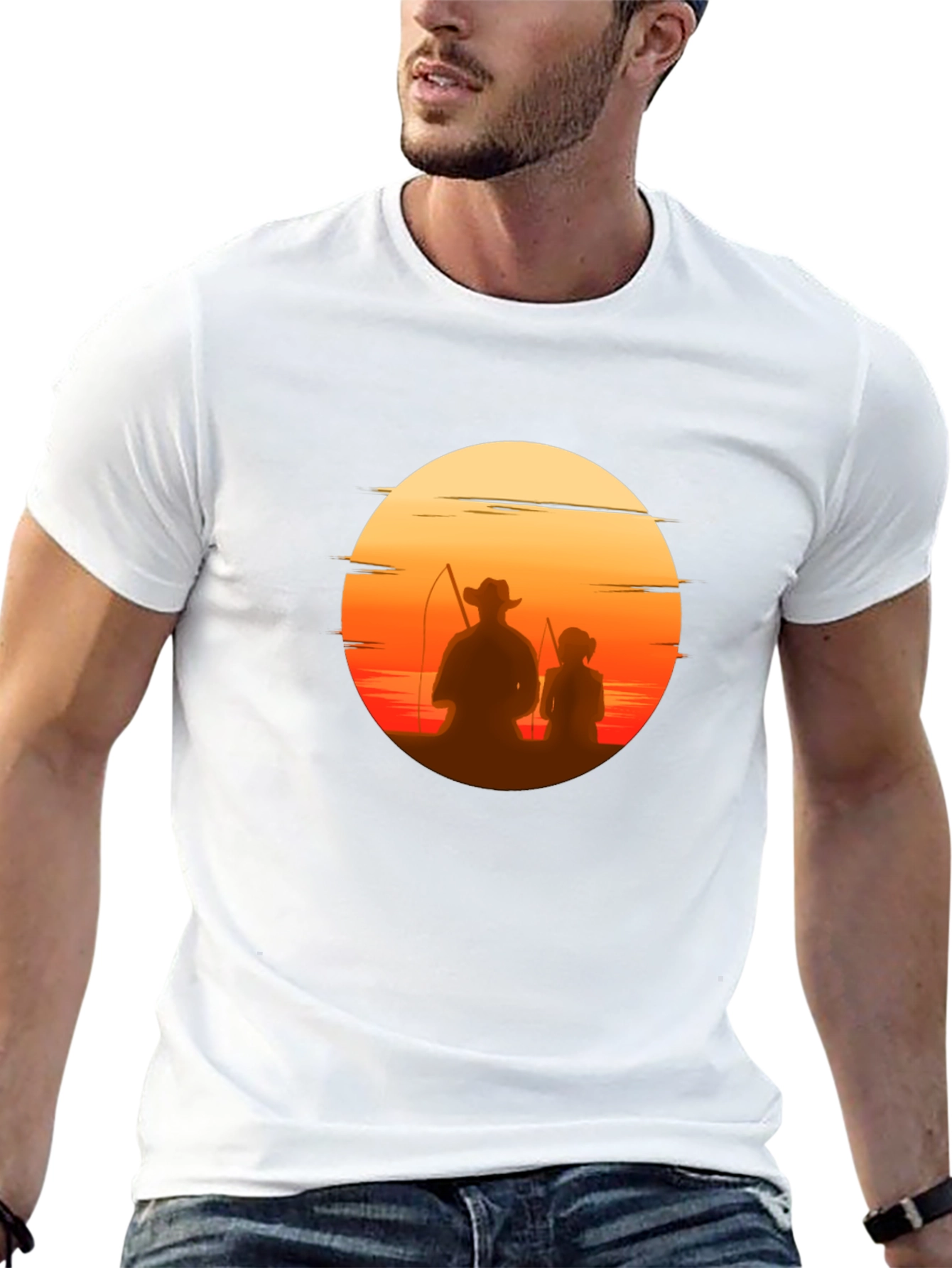 Black Sunset Fishing T-Shirt: Dad & Daughter Silhouette Tee view 13