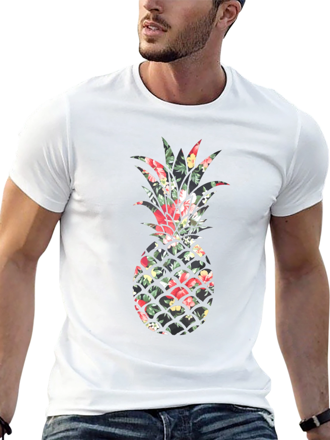 Black Floral Pineapple Print Tee view 13