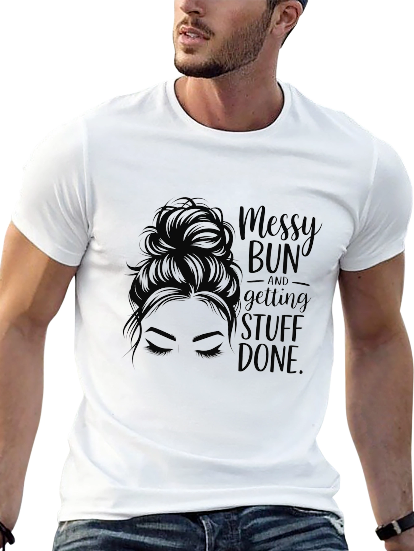 Black Messy Bun & Getting Stuff Done Tee - Black Casual view 13