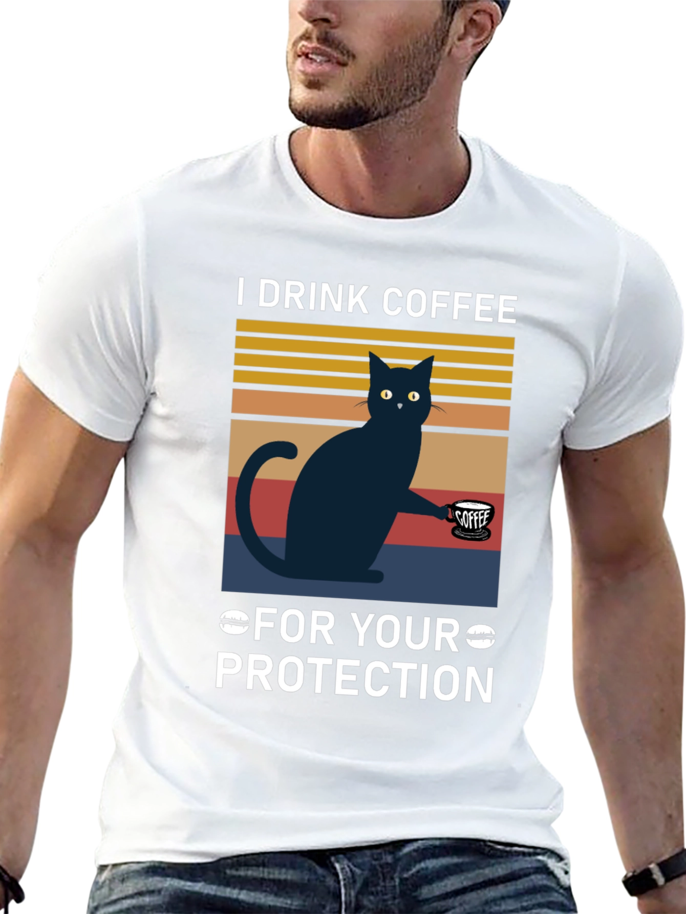 Black Funny Cat Coffee T-Shirt - For Your Protection view 13