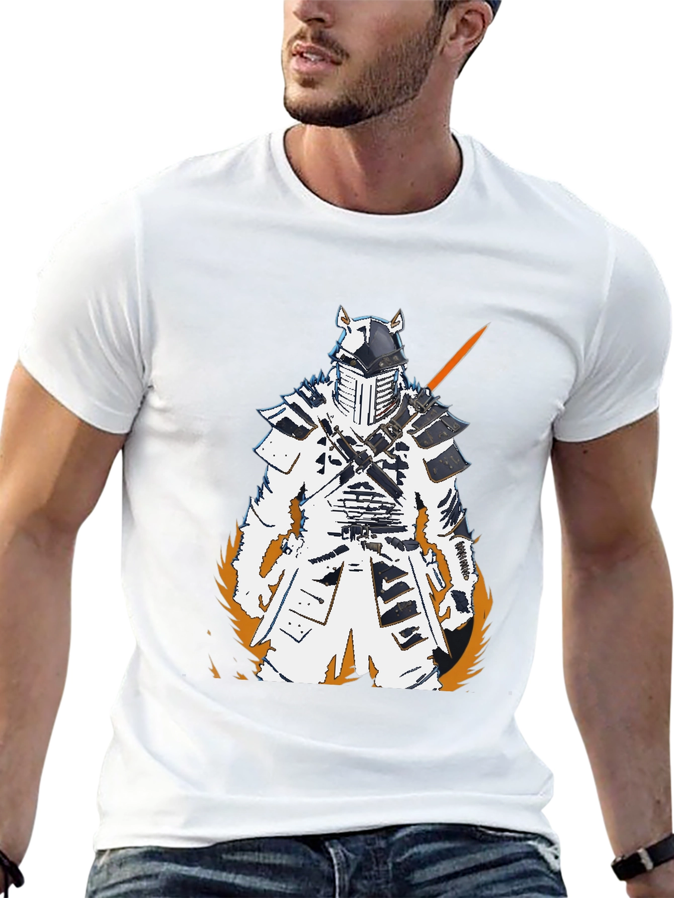 Black Samurai Warrior Graphic Tee - Black Cotton T-Shirt view 13