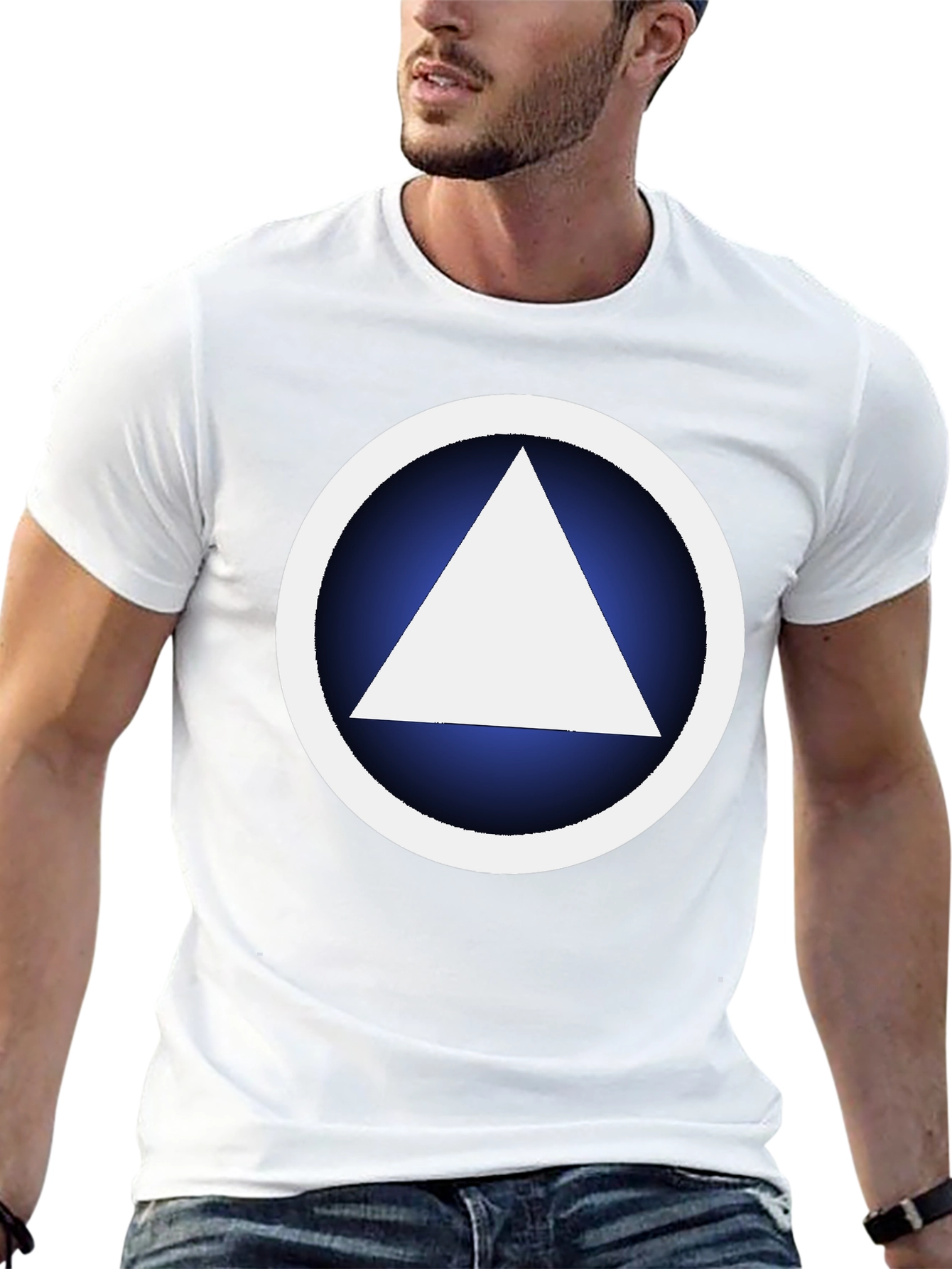 Black Geometric Graphic T-Shirt - White Triangle Design view 13