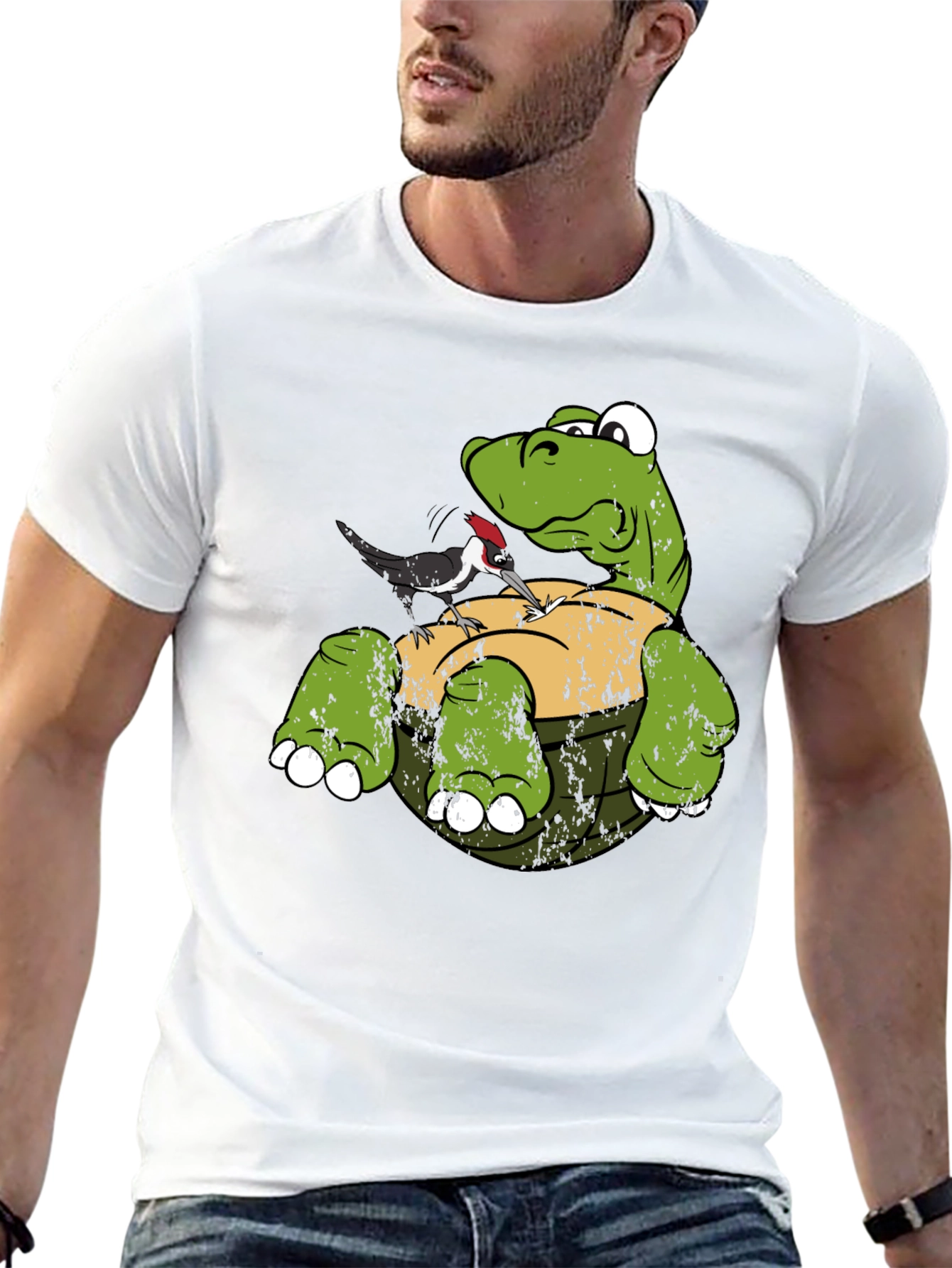 Black Turtle & Woodpecker Graphic T-Shirt view 13