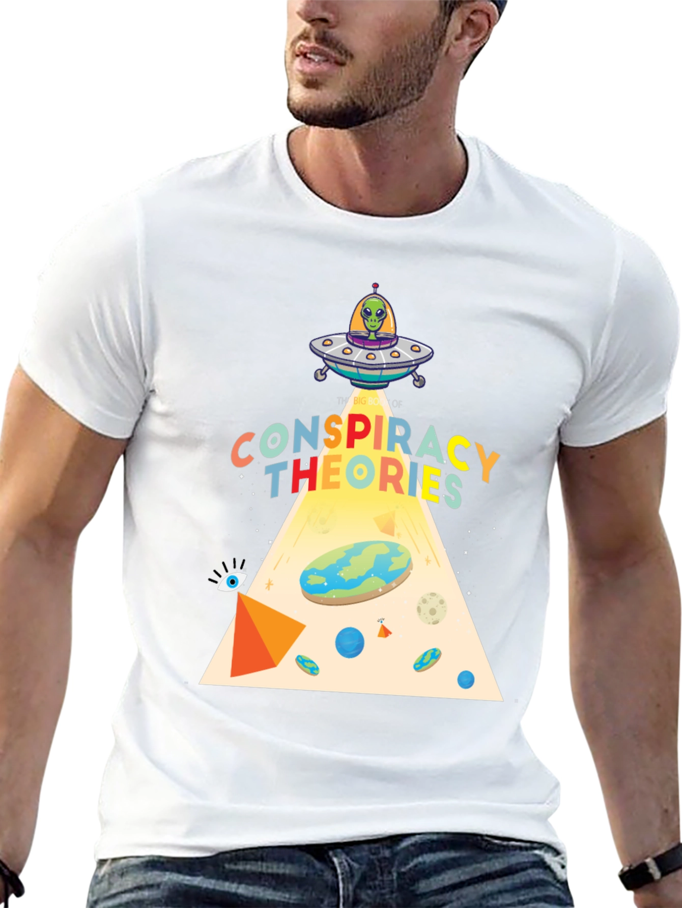 Black Conspiracy Theories Graphic T-Shirt, Alien UFO, Flat Earth view 13