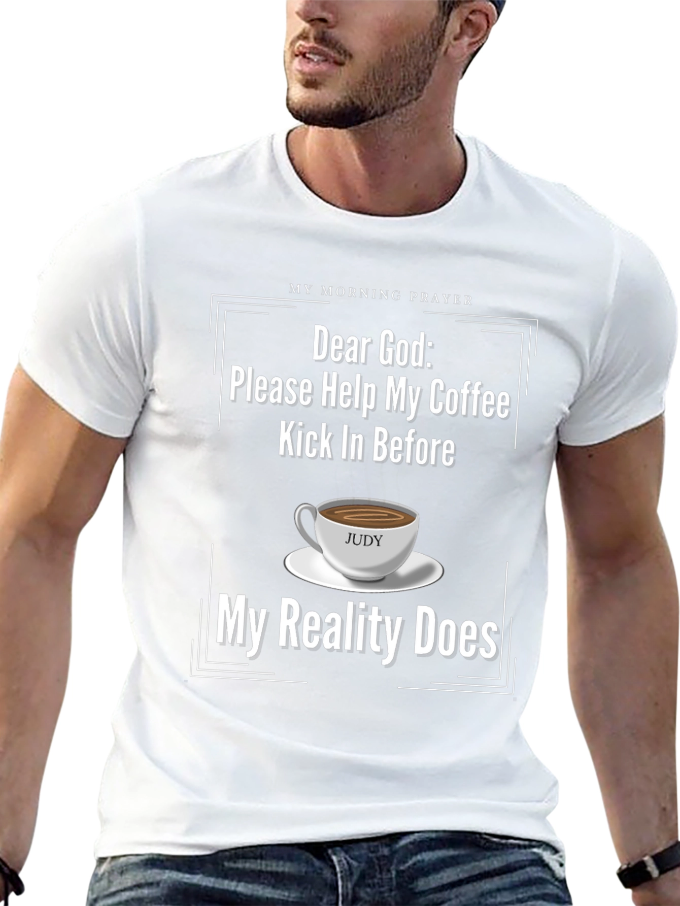 Black Funny "Dear God" Coffee T-Shirt view 13