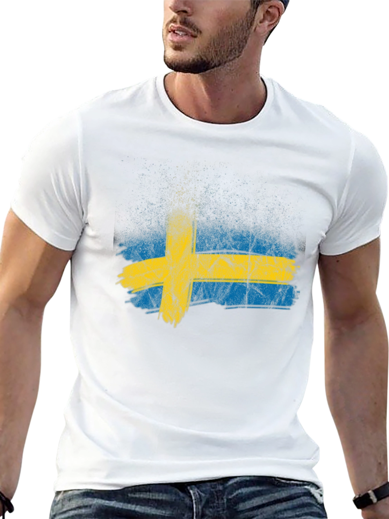Black Sweden Flag Distressed Graphic Tee - Black view 13