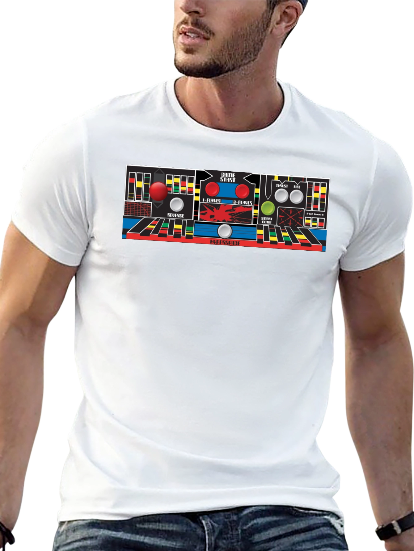 Black Retro Arcade Game Control Panel T-Shirt view 13