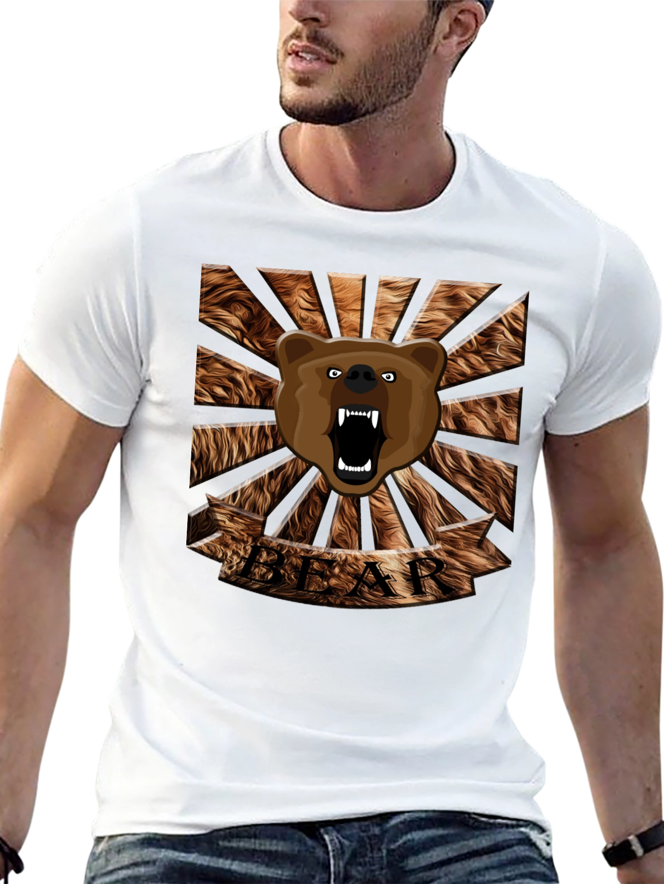 Black Roaring Bear Graphic T-Shirt - Mens Black Crew Neck Tee view 13