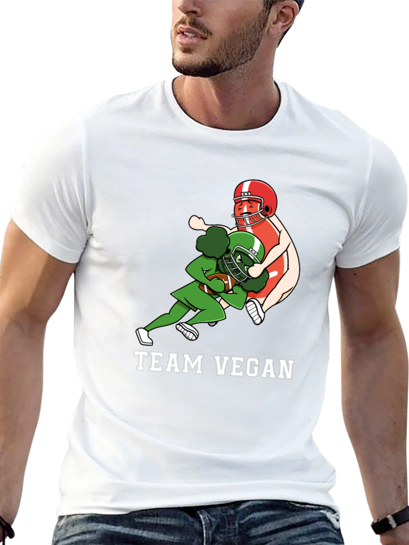 Black Team Vegan Football T-Shirt - Funny Vegan Gift view 13