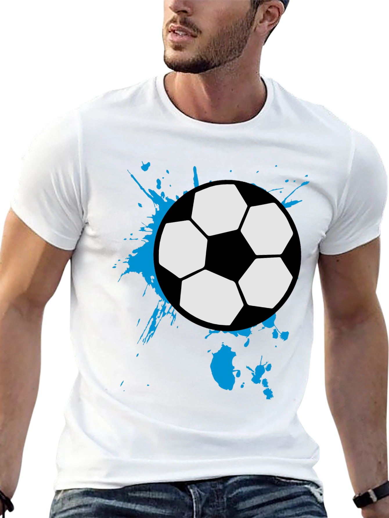 Black Soccer Ball Splash Tee - Black Cotton Graphic T-Shirt view 13