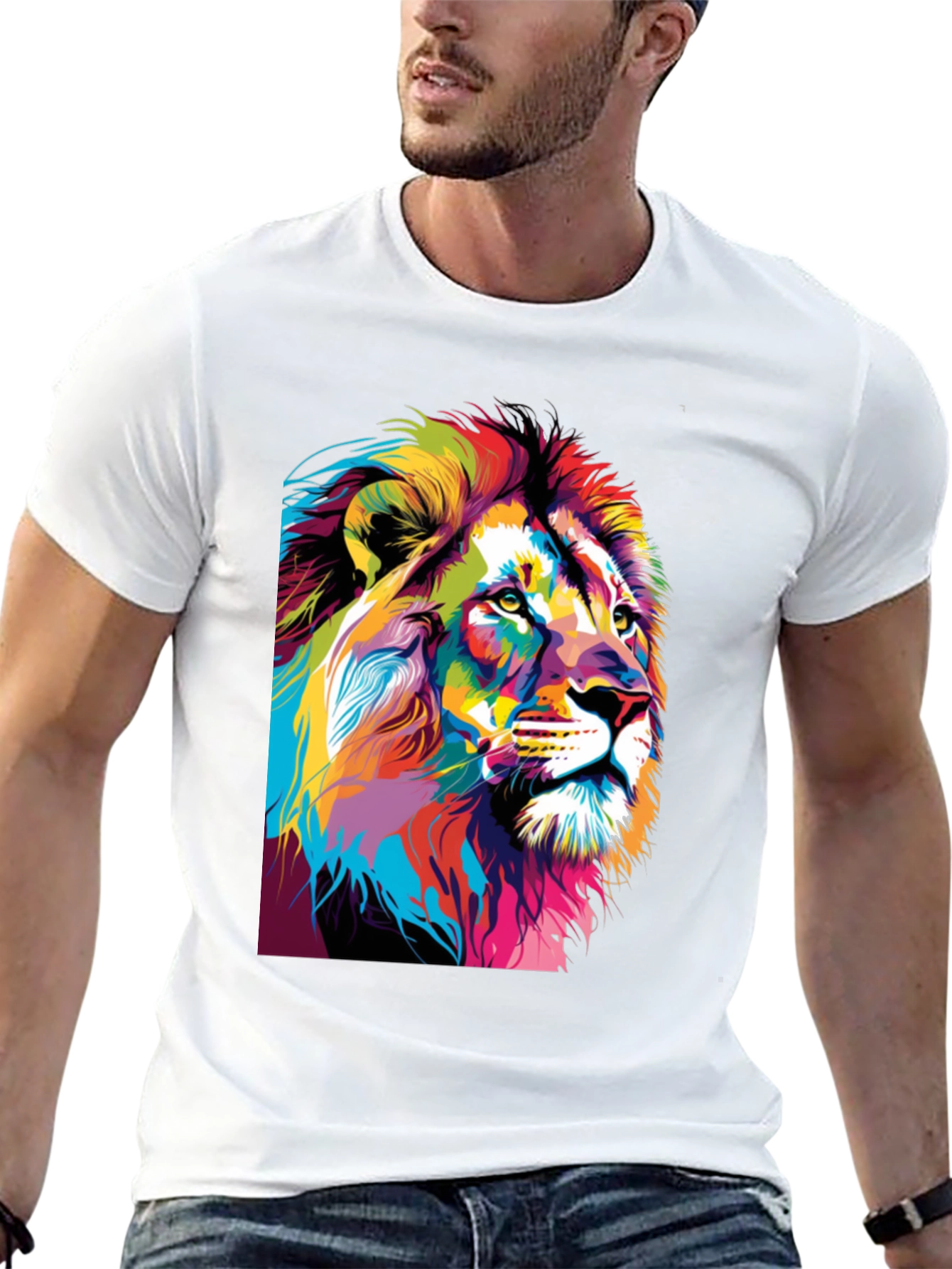 Black Colorful Lion Graphic Print T-Shirt view 13